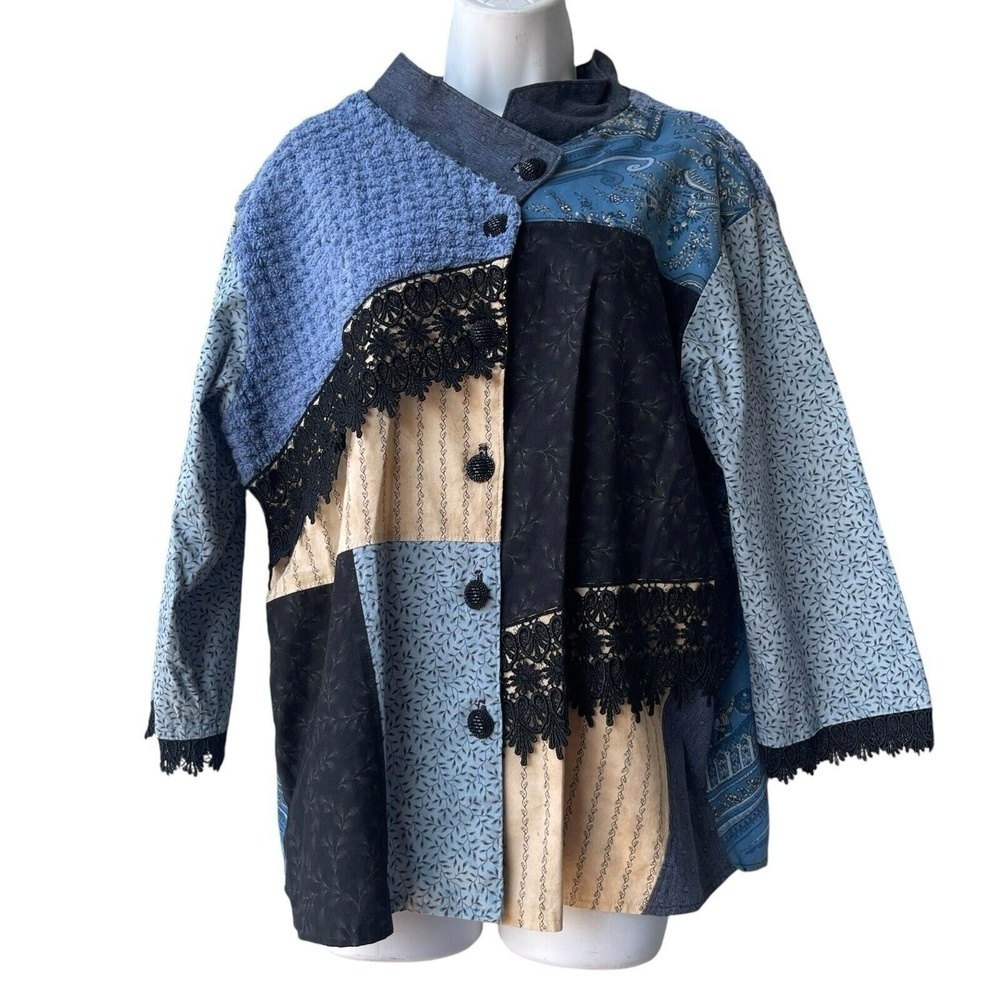 Handmade by Blessings to You Shacket Patchwork Paisley Lace Bandana Button Sz L